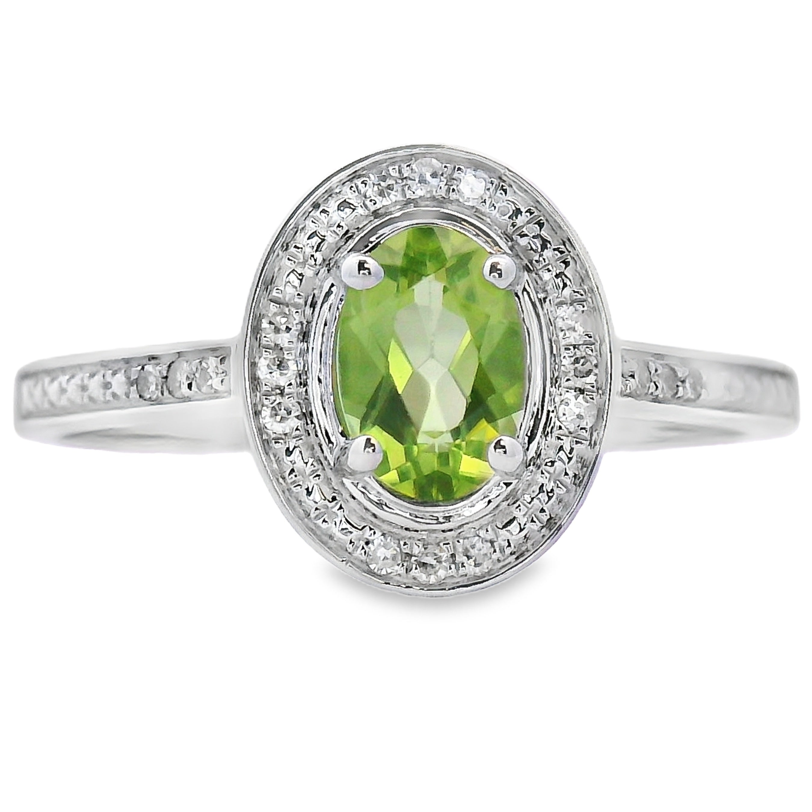 Natural .54ct Peridot Diamond Ring 10KT White Gold by Bids.com