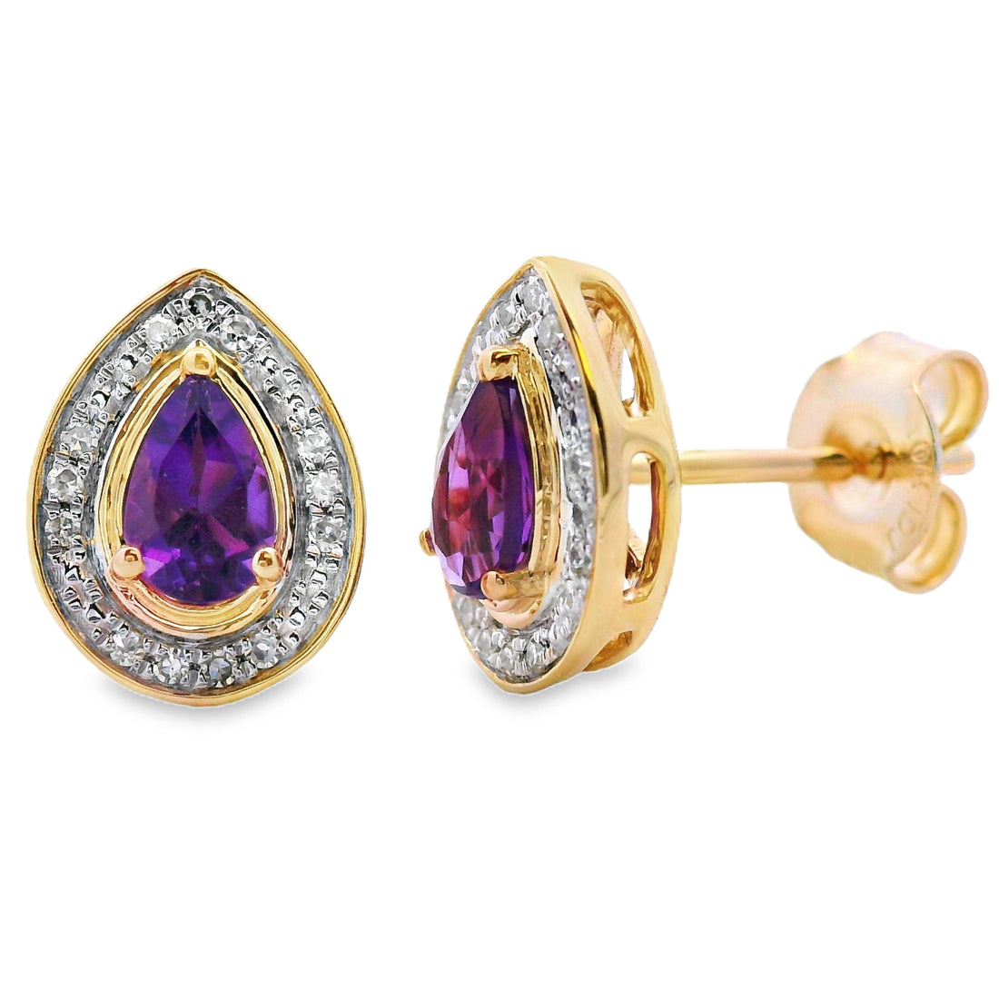 .47ct Amethyst Diamond Stud Earrings 10KT Yellow Gold by Bids.com