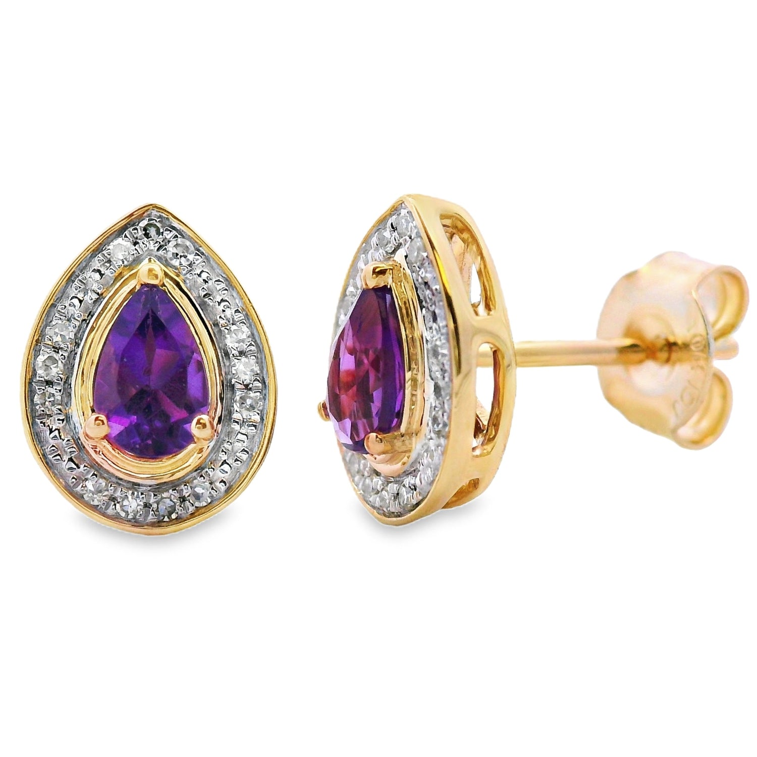 .47ct Amethyst Diamond Stud Earrings 10KT Yellow Gold by Bids.com
