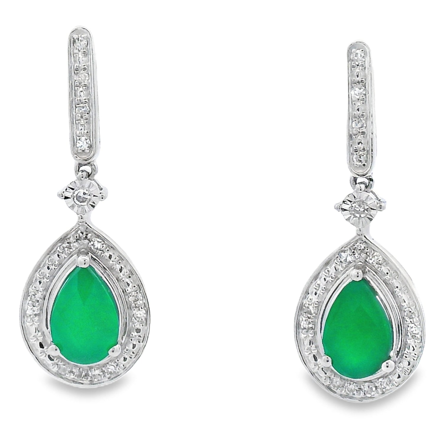 Chalcedony Diamond Dangle Earrings 10KT White Gold by Bids.com