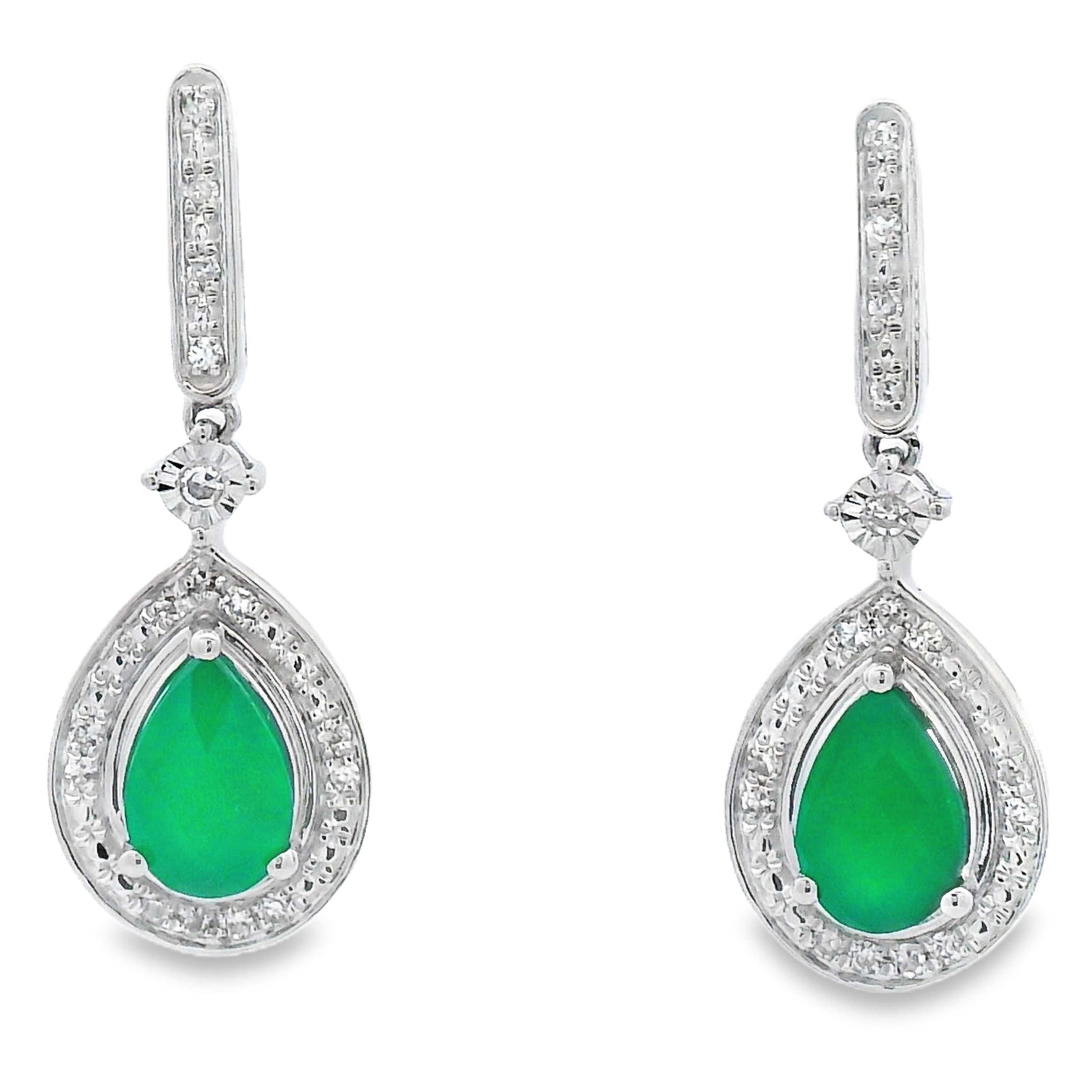 Chalcedony Diamond Dangle Earrings 10KT White Gold by Bids.com