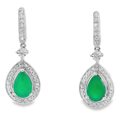 Chalcedony Diamond Dangle Earrings 10KT White Gold by Bids.com