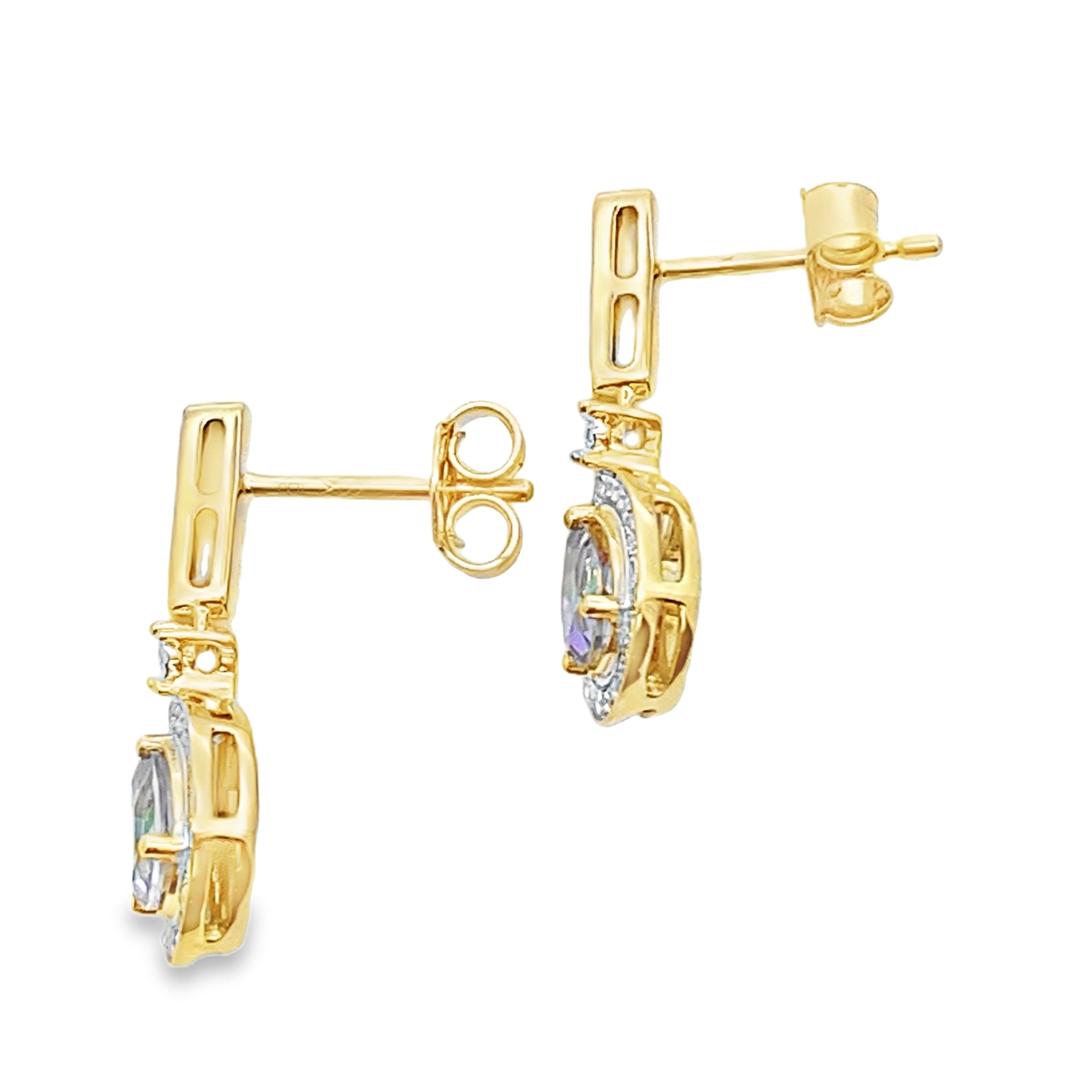 Mystic Fire Topaz Dangle Earrings 10KT Yellow Gold by Bids.com