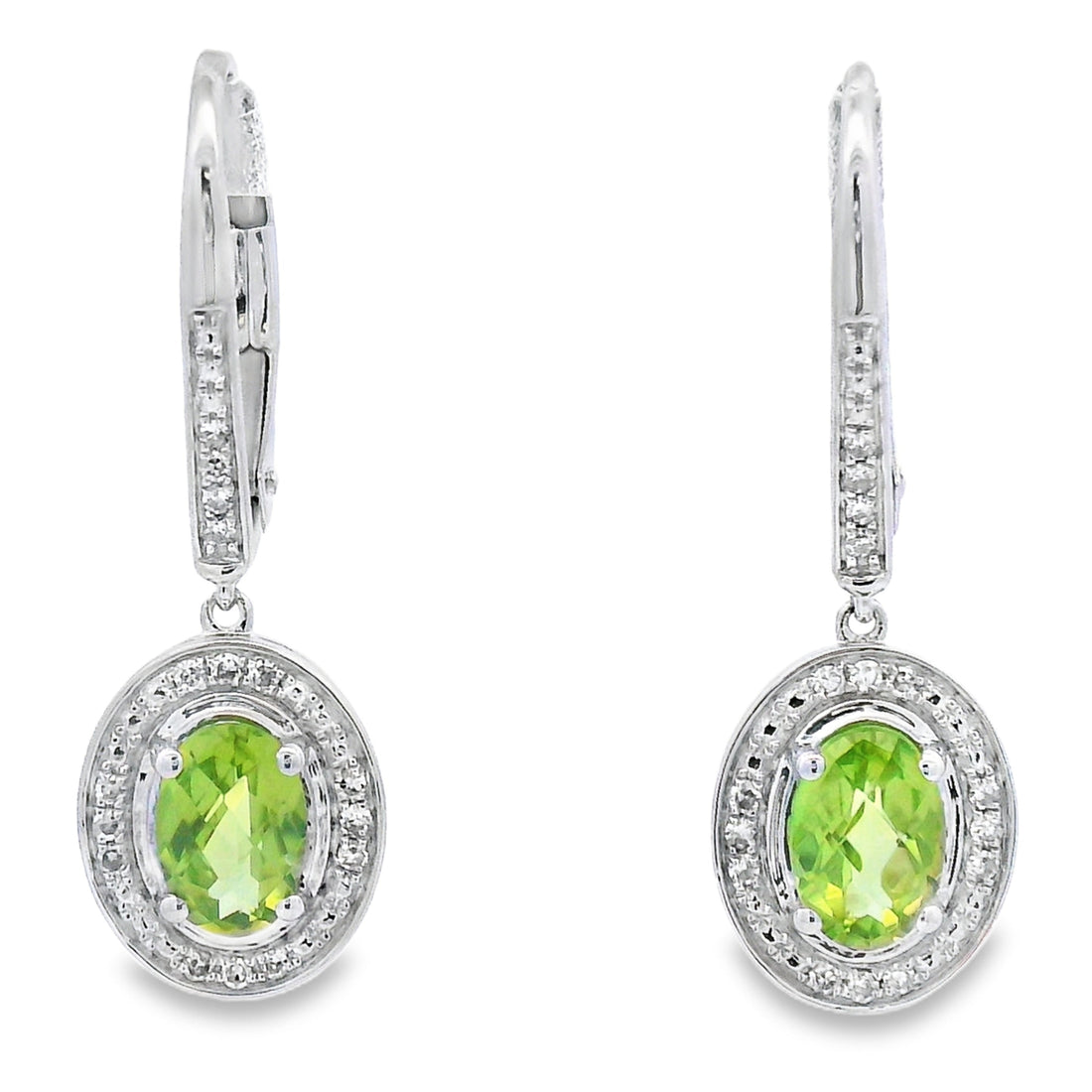 1.21ct Peridot Diamond Dangle Earrings 10KT White Gold by Bids.com