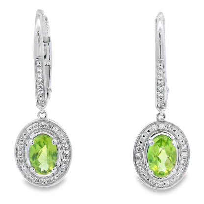 1.21ct Peridot Diamond Dangle Earrings 10KT White Gold by Bids.com