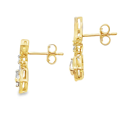 Rose Quartz Diamond Dangle Earrings 10KT Yellow Gold by Bids.com