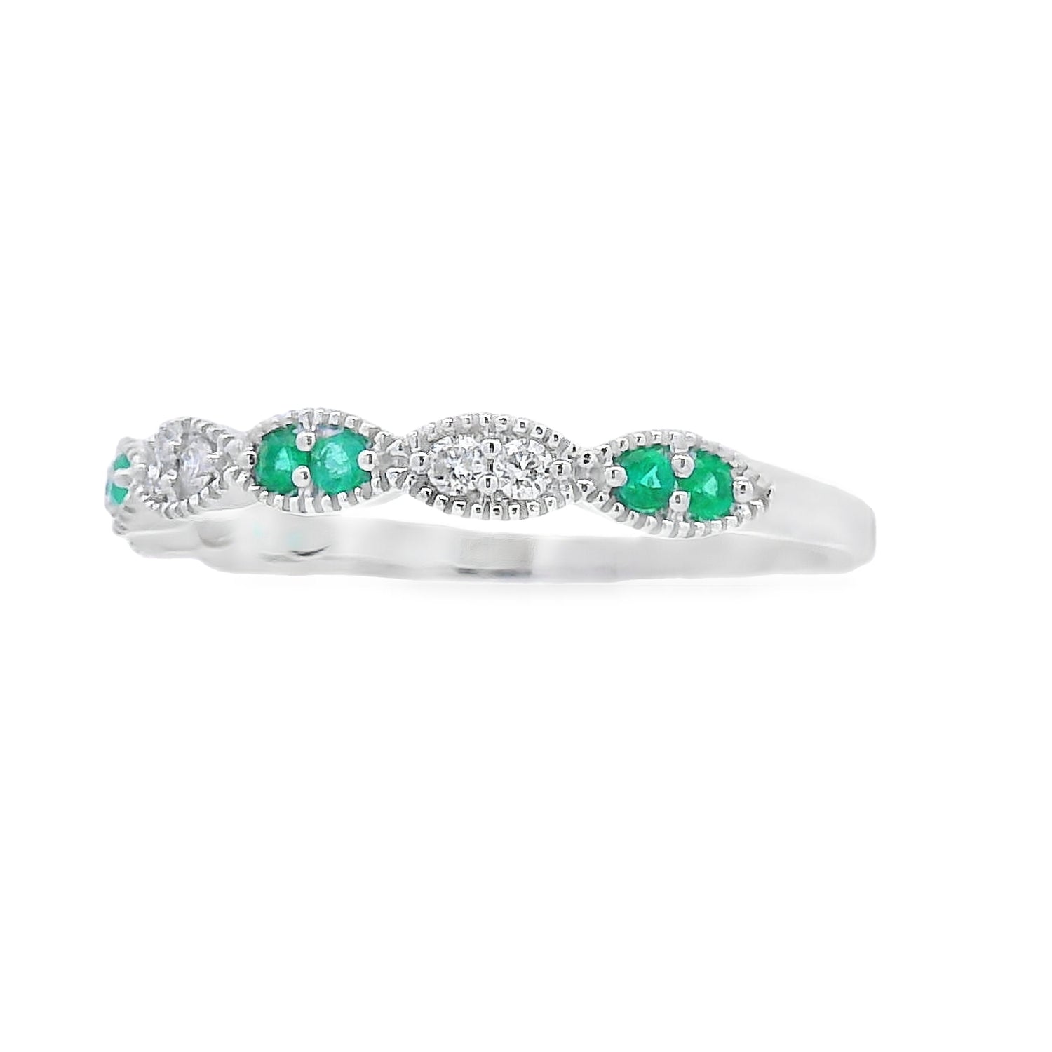 Emerald Diamond stackable band set 14KT White Gold by Bids.com