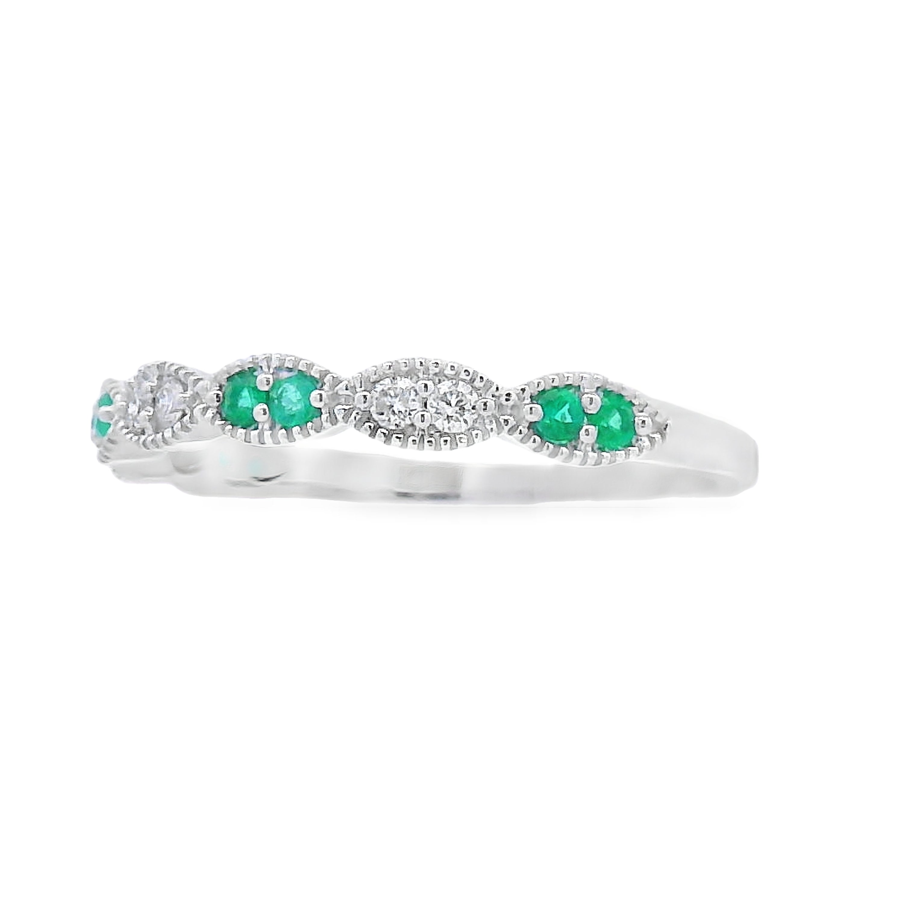 Emerald Diamond stackable band set 14KT White Gold by Bids.com