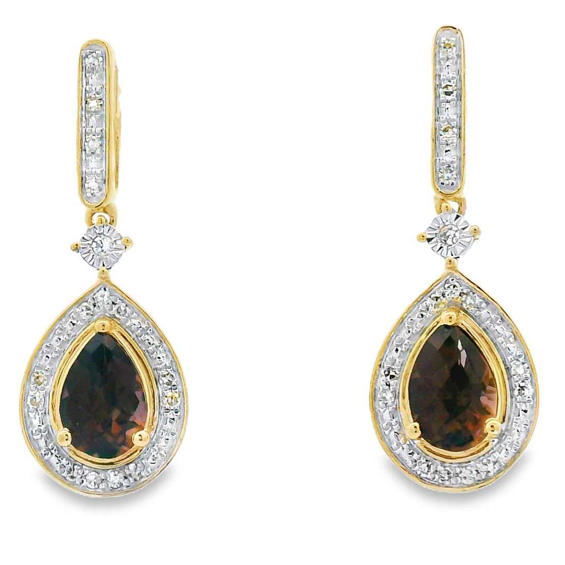.84ct Quartz Diamond Dangle Earrings 10KT Yellow Gold by Bids.com