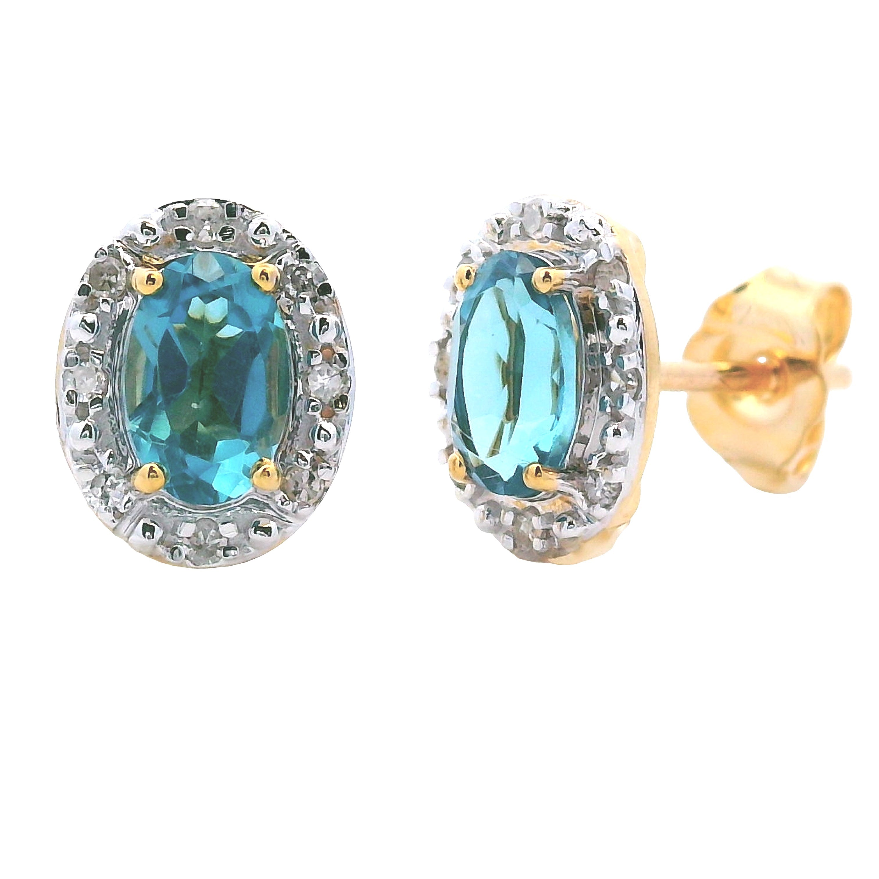 London Blue Topaz Diamond Earrings 10KT Yellow Gold by Bids.com