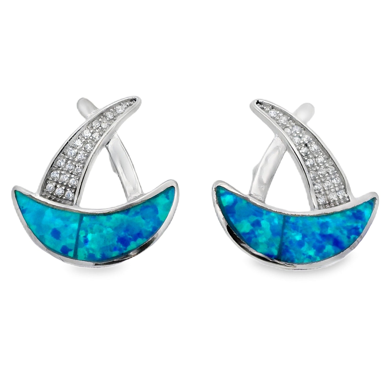 Natural Created Opal Dangle Earrings Sterling Silver by Bids.com