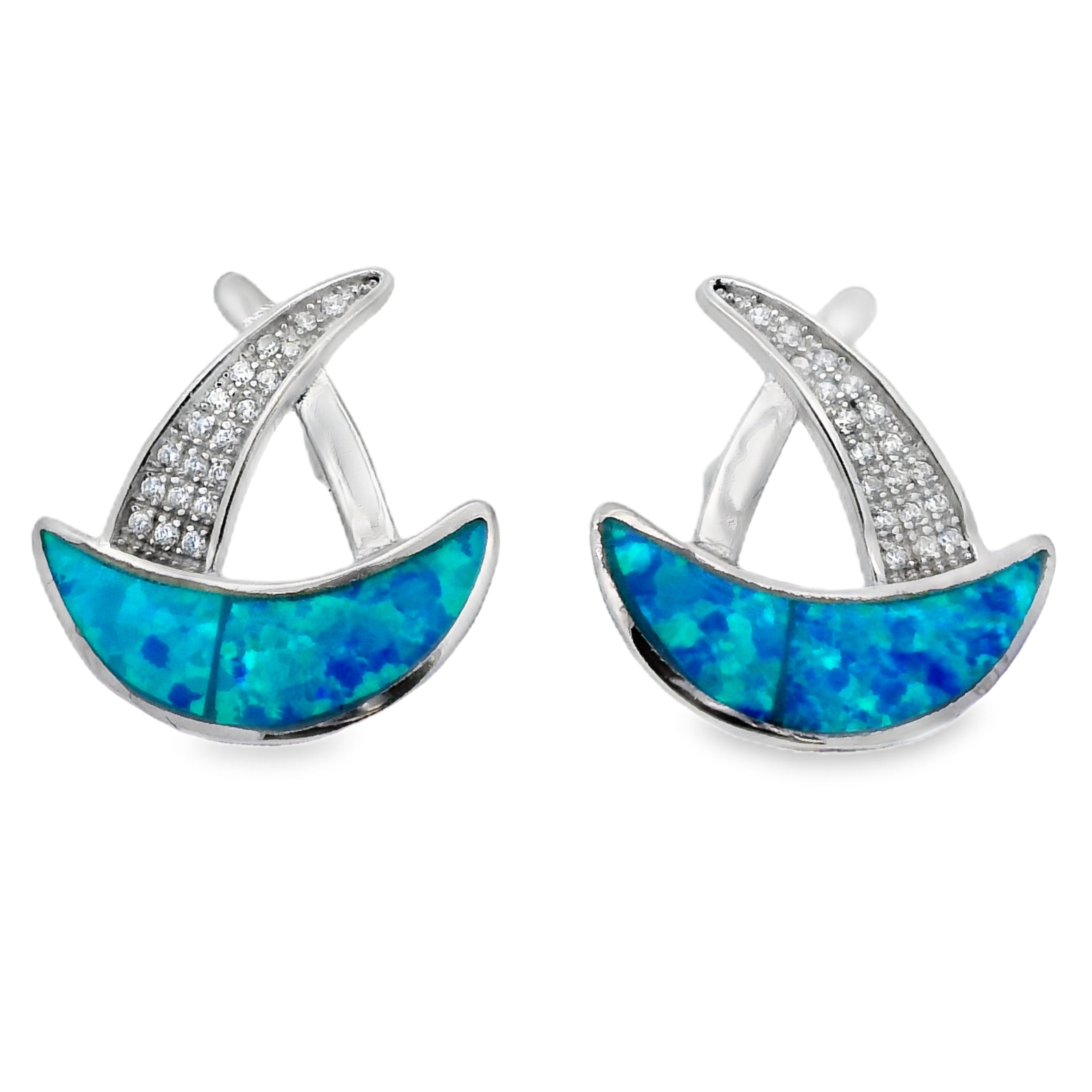 Natural Created Opal Dangle Earrings Sterling Silver by Bids.com