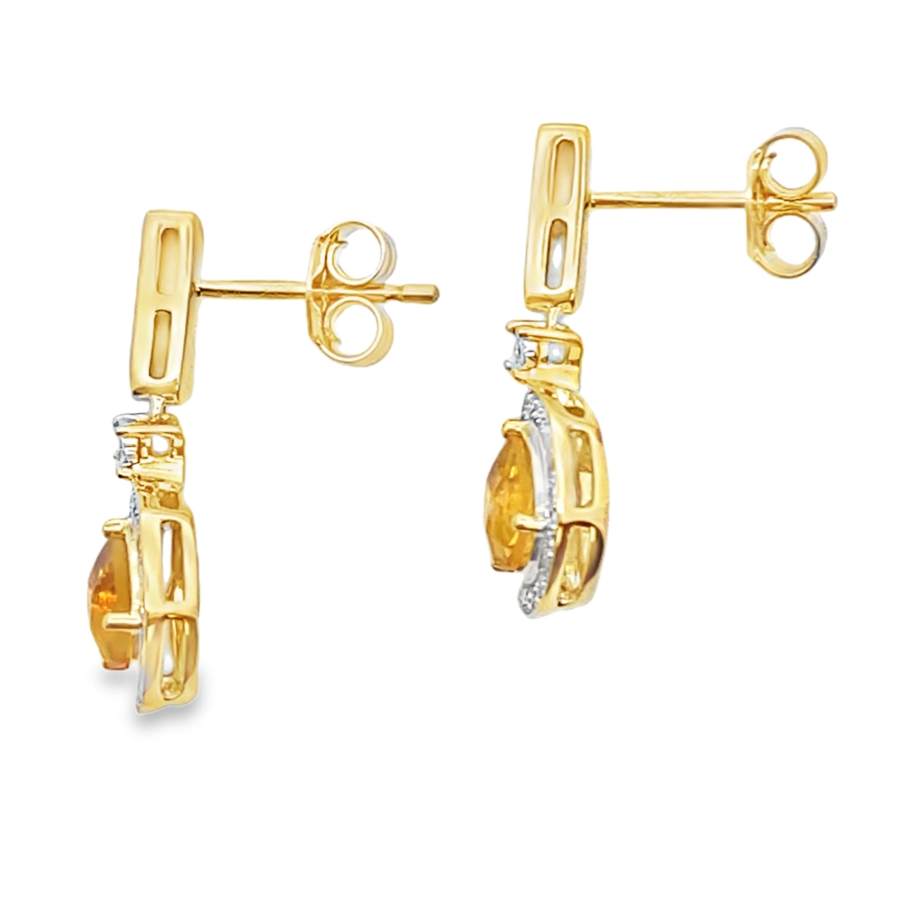 .89ct Citrine Diamond Dangle Earrings 10KT Yellow Gold by Bids.com