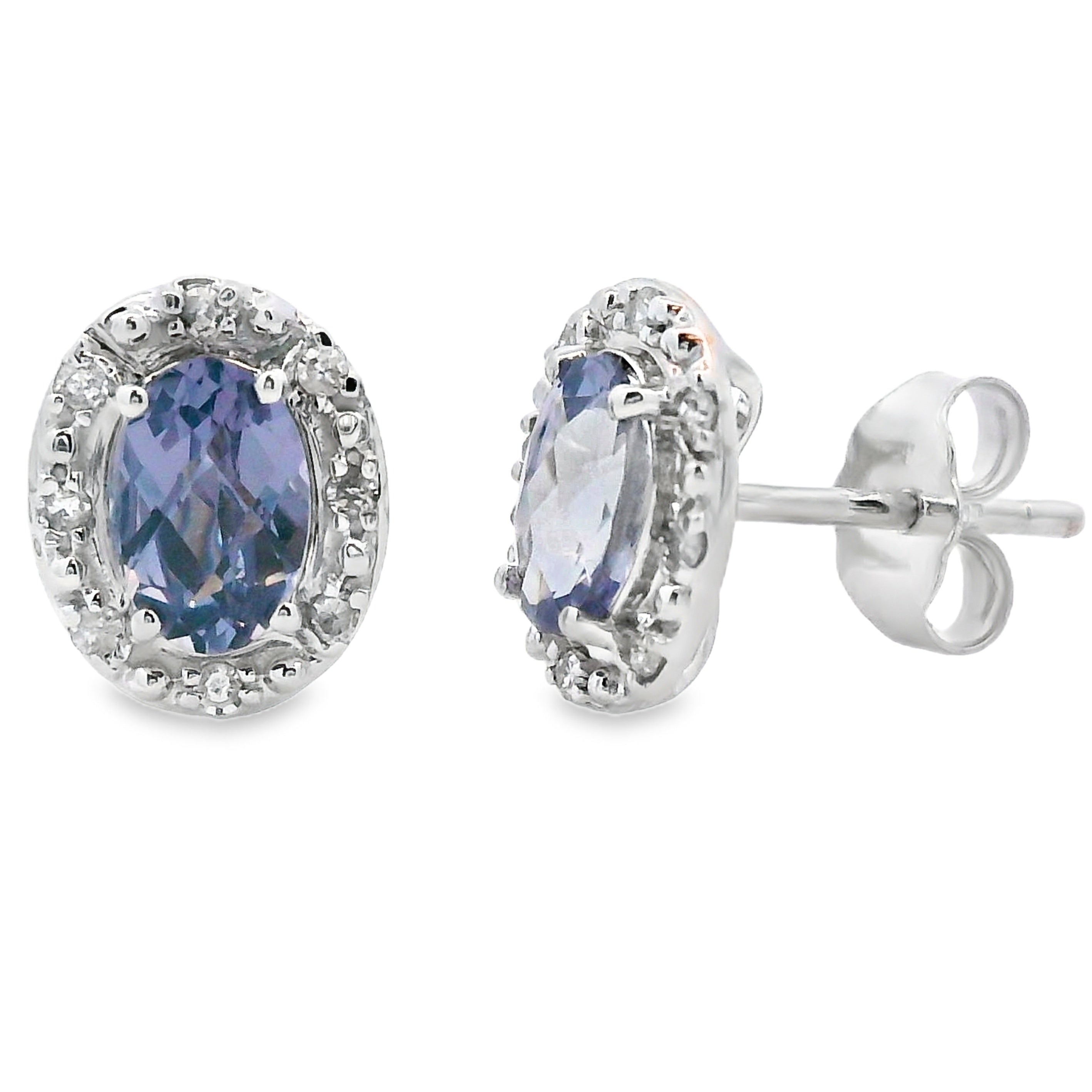 Created Alexandrite Diamond Earrings 10KT White Gold by Bids.com