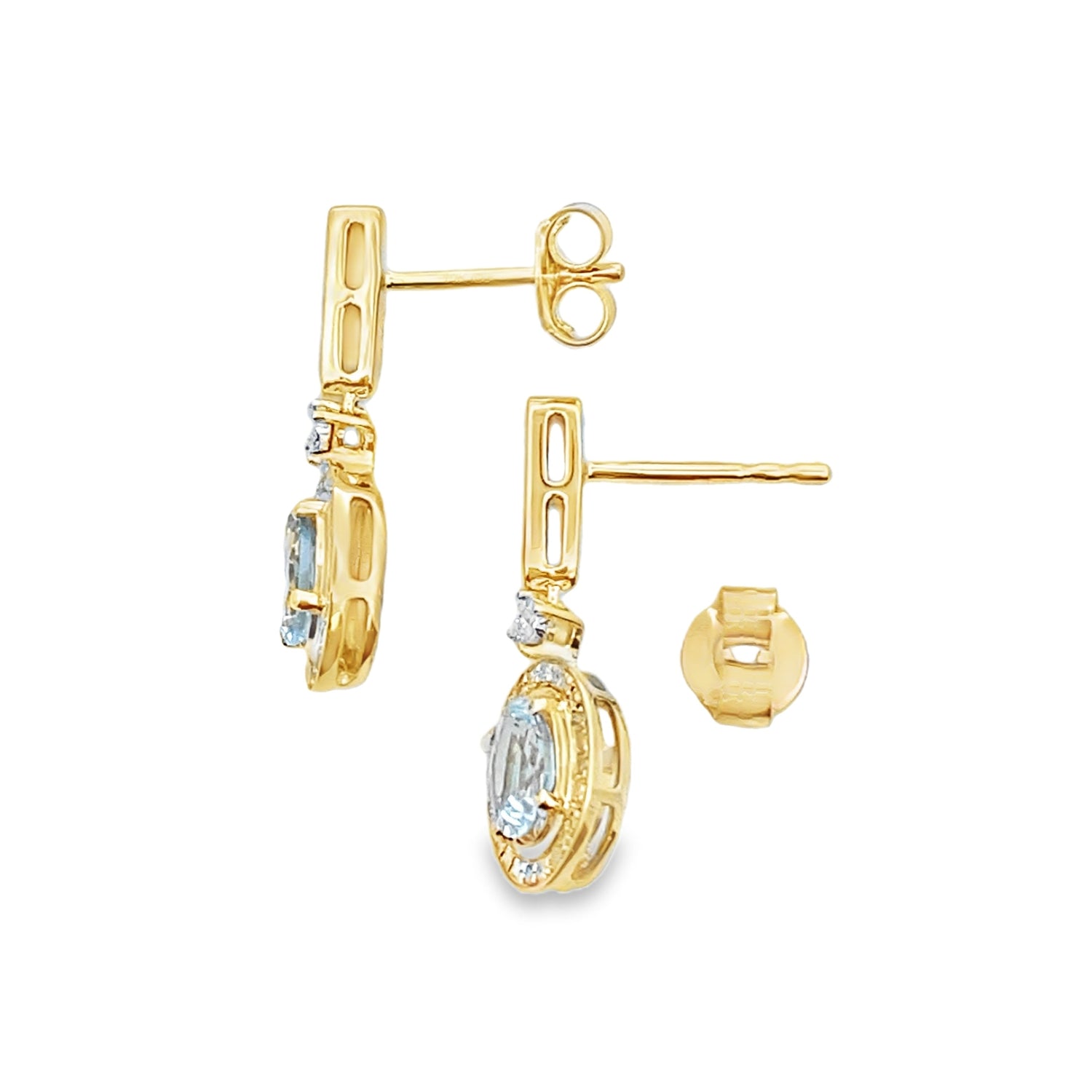 Aquamarine Diamond Dangle Earrings 10KT Yellow Gold by Bids.com