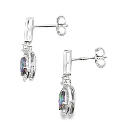 Mystic Fire Topaz Dangle Earrings 10KT White Gold by Bids.com