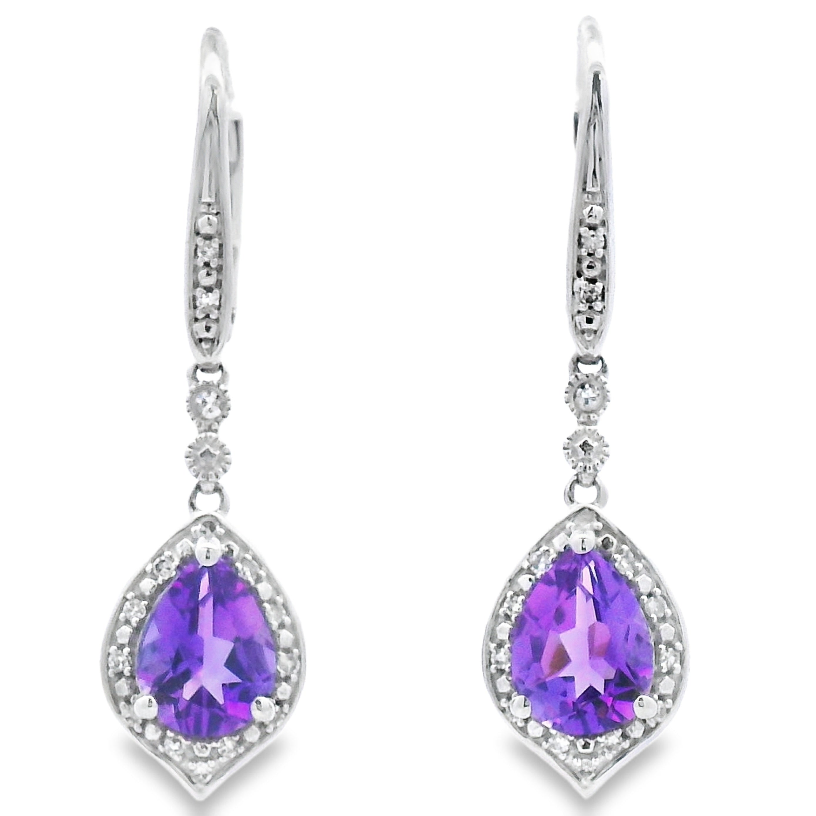 2.13ct Amethyst Diamond Dangle Earrings 10KT White Gold by Bids.com