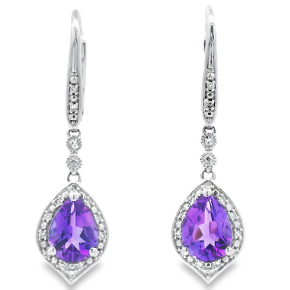 2.13ct Amethyst Diamond Dangle Earrings 10KT White Gold by Bids.com