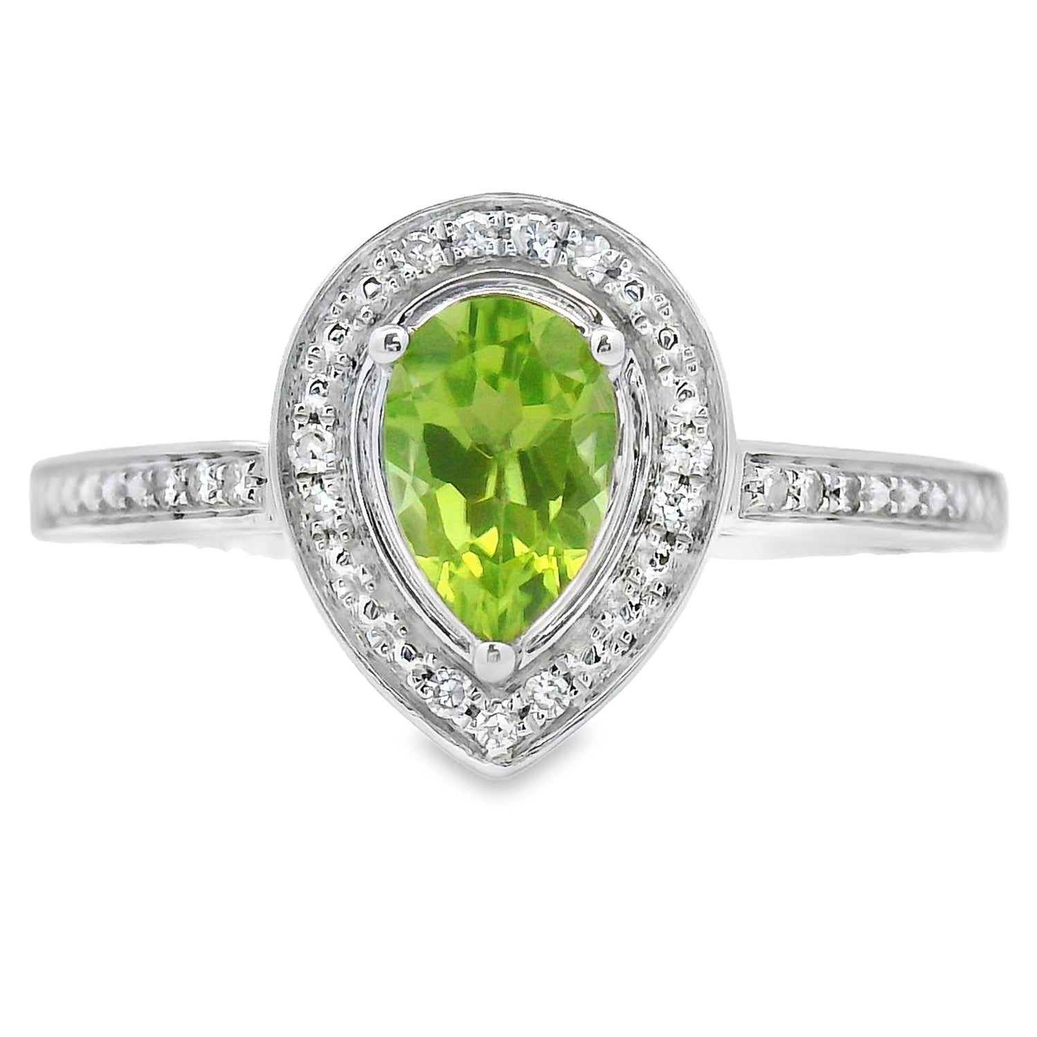 Natural .50ct Peridot Diamond Ring 10KT White Gold by Bids.com