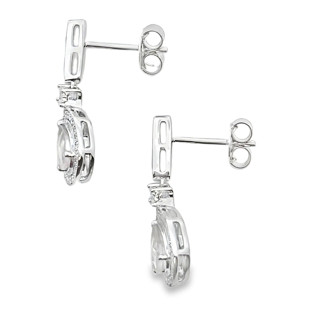Rose Quartz Diamond Dangle Earrings 10KT White Gold by Bids.com