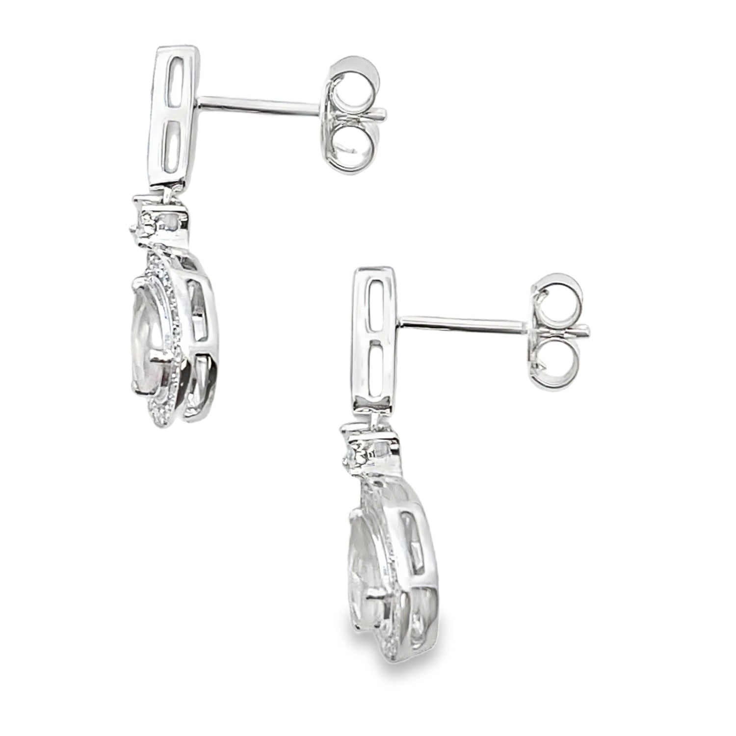 Rose Quartz Diamond Dangle Earrings 10KT White Gold by Bids.com
