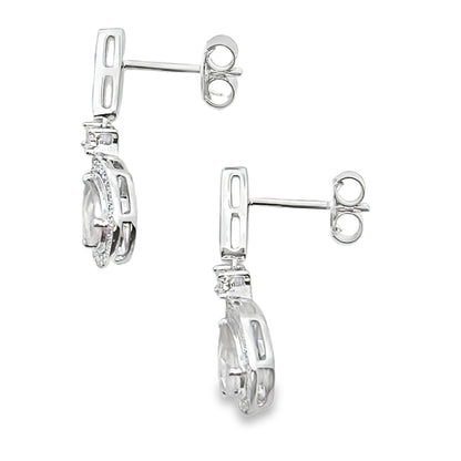 Rose Quartz Diamond Dangle Earrings 10KT White Gold by Bids.com