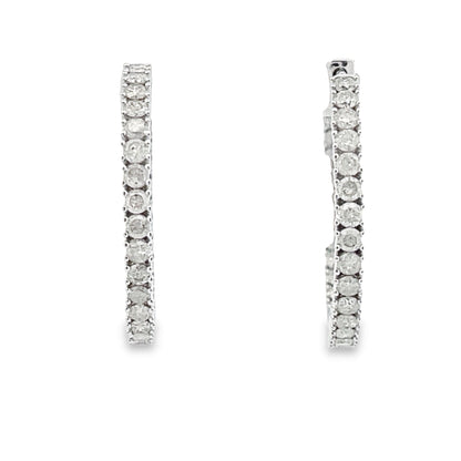 Genuine 1.53ct Diamond Hoop Earrings 10KT White Gold by Bids.com