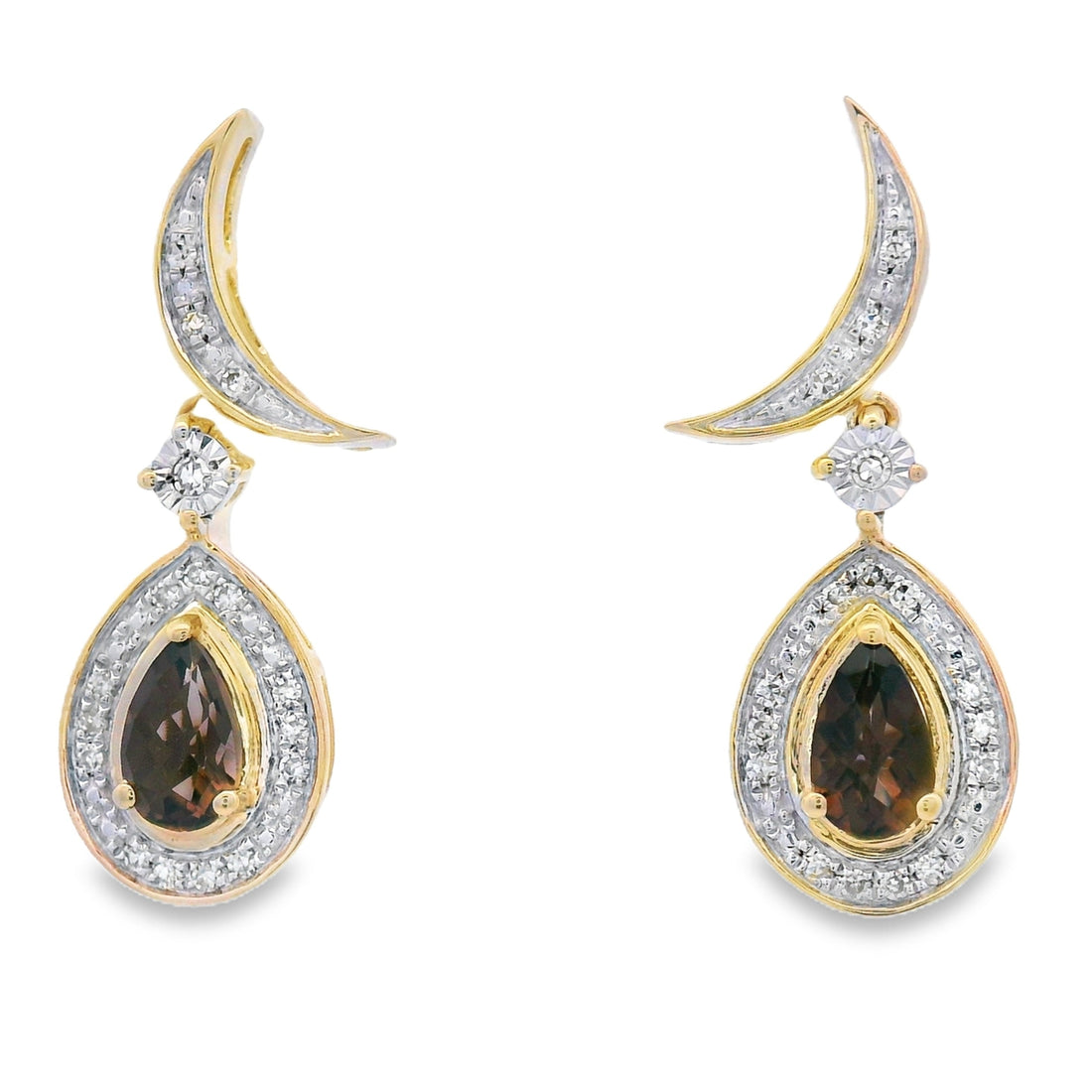 .47ct Quartz Diamond Dangle Earrings 10KT Yellow Gold by Bids.com
