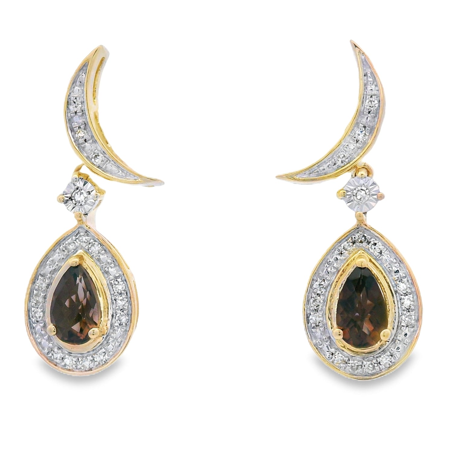 .47ct Quartz Diamond Dangle Earrings 10KT Yellow Gold by Bids.com