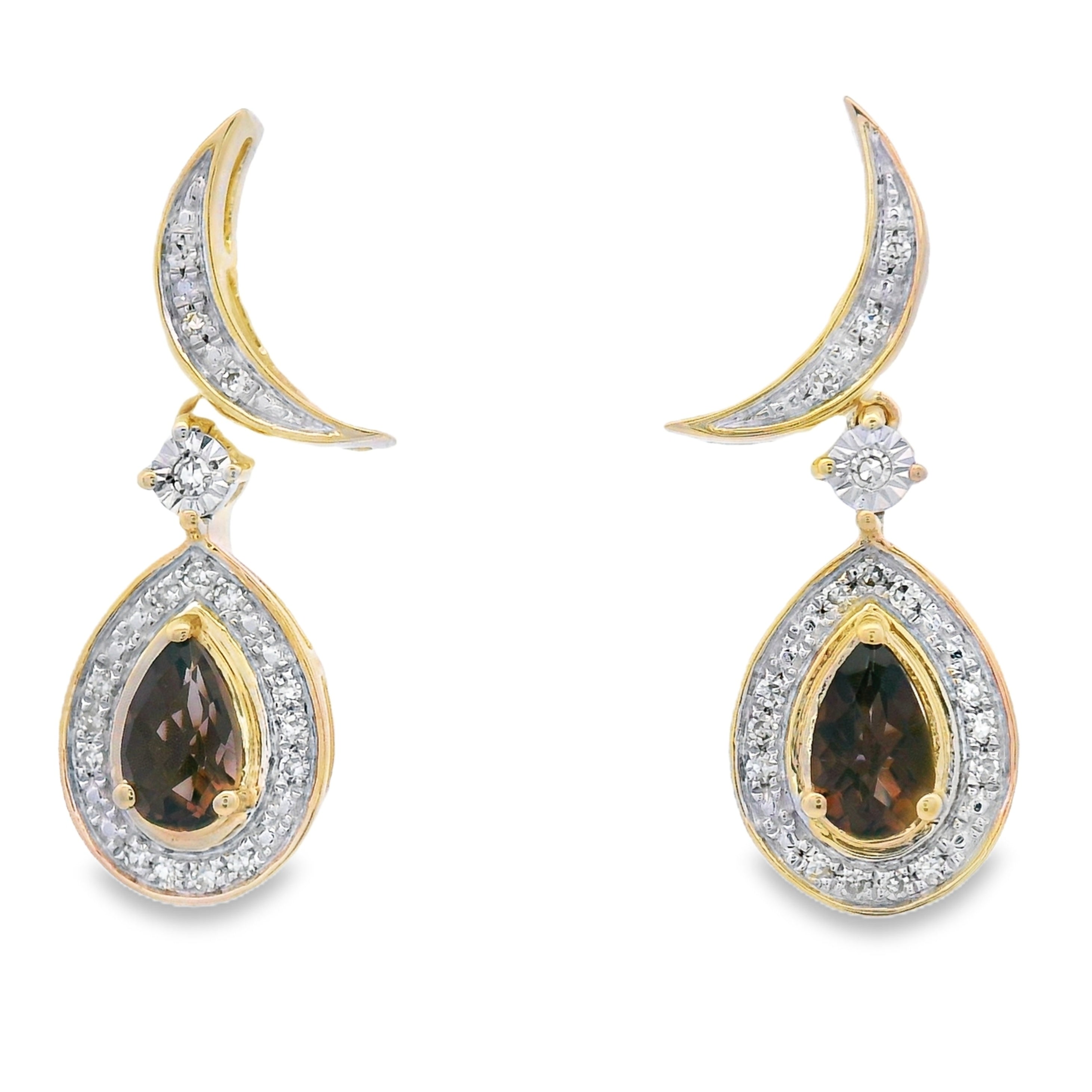 .47ct Quartz Diamond Dangle Earrings 10KT Yellow Gold by Bids.com