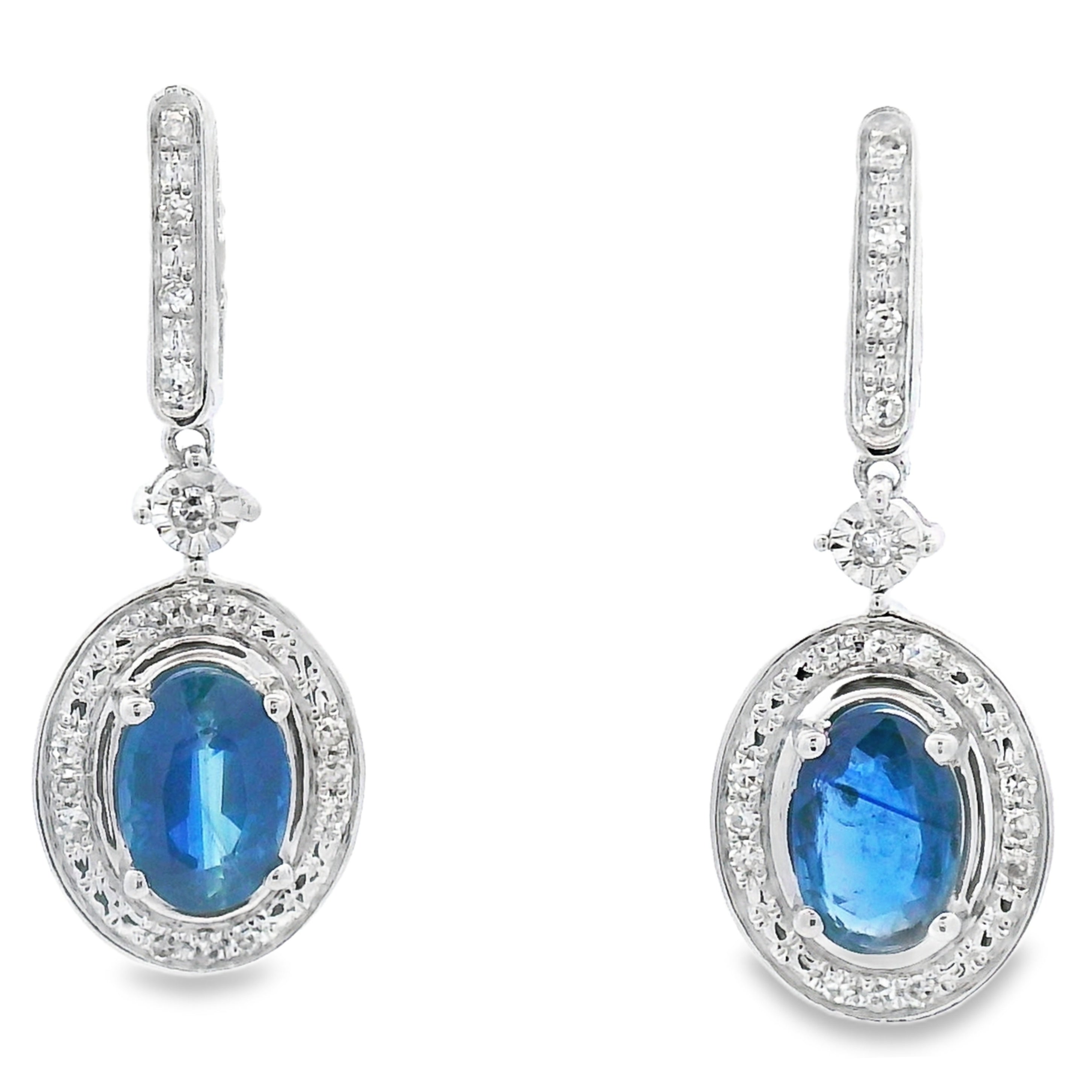 1.40ct Sapphire Diamond Dangle Earrings 10KT White Gold by Bids.com