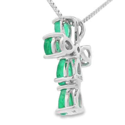 Emerald Diamond Cross Religious Pendant 10KT White Gold by Bids.com