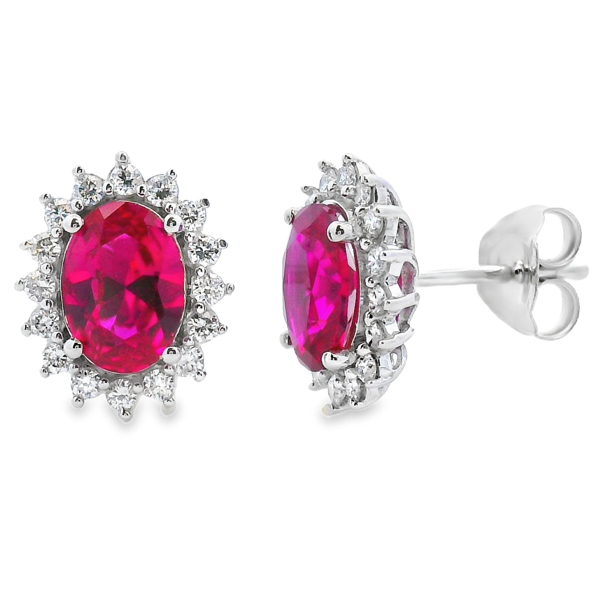 Created Ruby Lab Grown Diamond Earrings 14KT White Gold by Bids.com