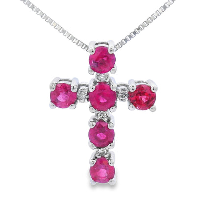 Ruby Diamond Cross Religious Pendant 10KT White Gold by Bids.com