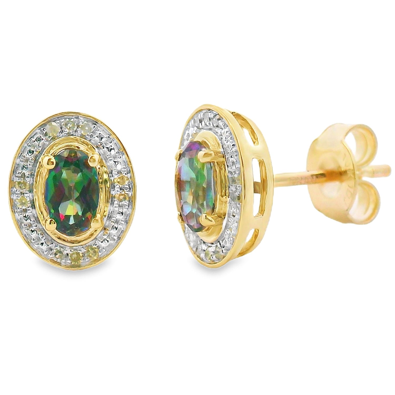 Mystic Fire Topaz Diamond Earrings 10KT Yellow Gold by Bids.com