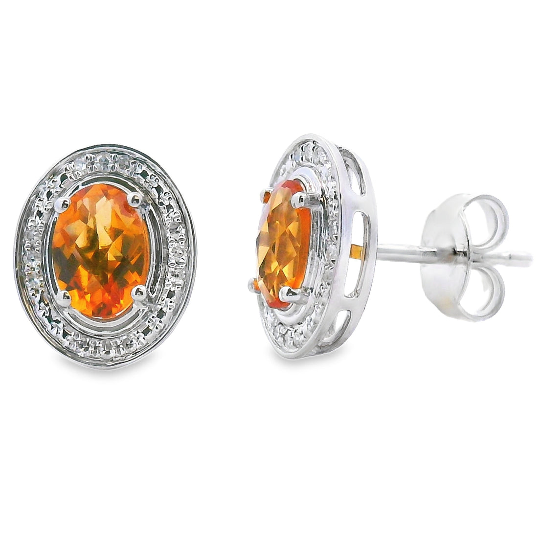 Natural .91ct Citrine Diamond Earrings 10KT White Gold by Bids.com
