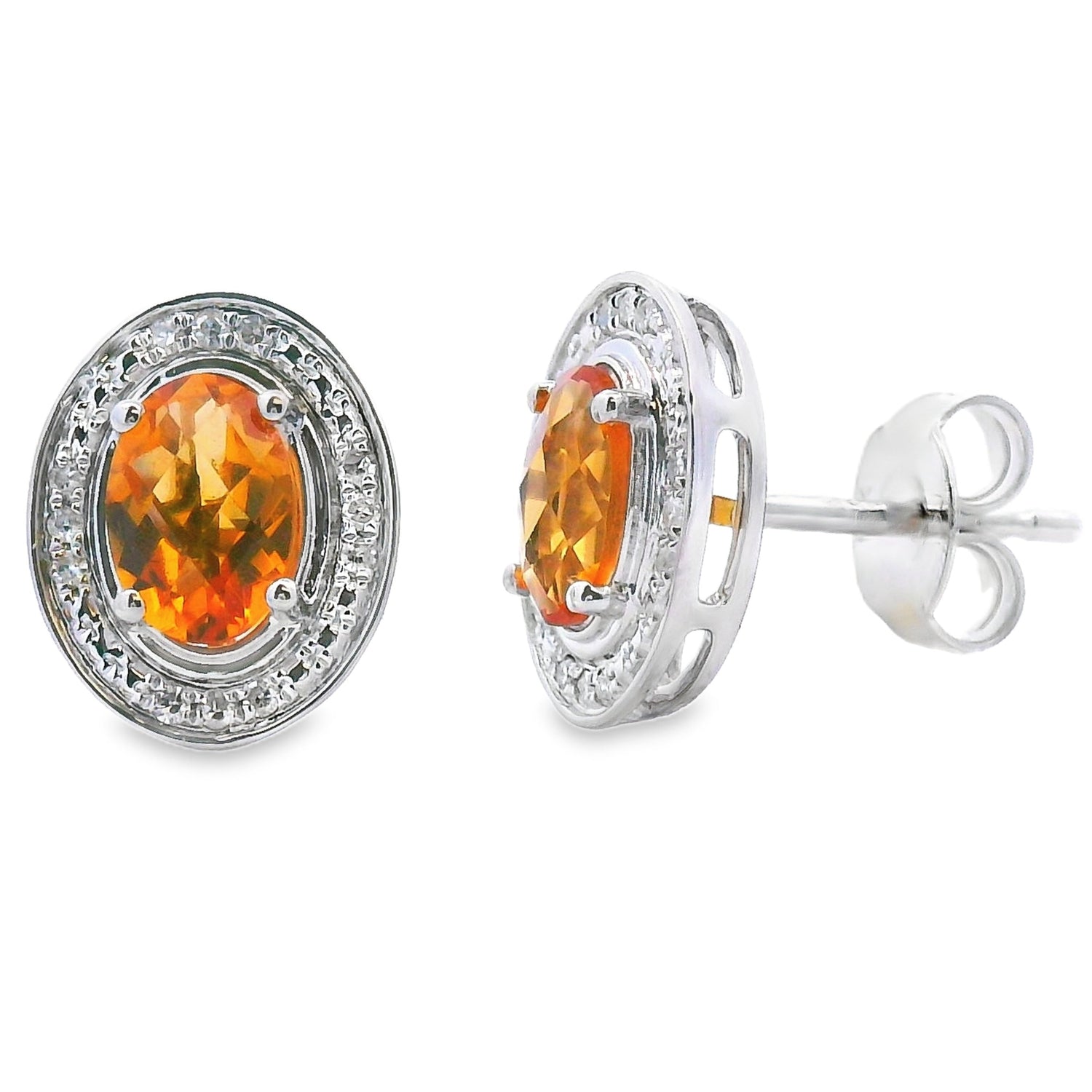Natural .91ct Citrine Diamond Earrings 10KT White Gold by Bids.com