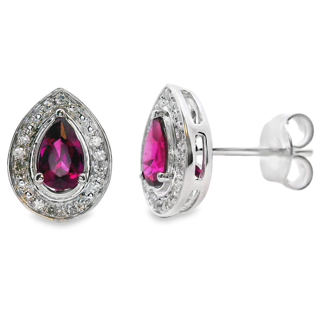 Rhodolite Garnet Diamond Stud Earrings 10KT White Gold by Bids.com