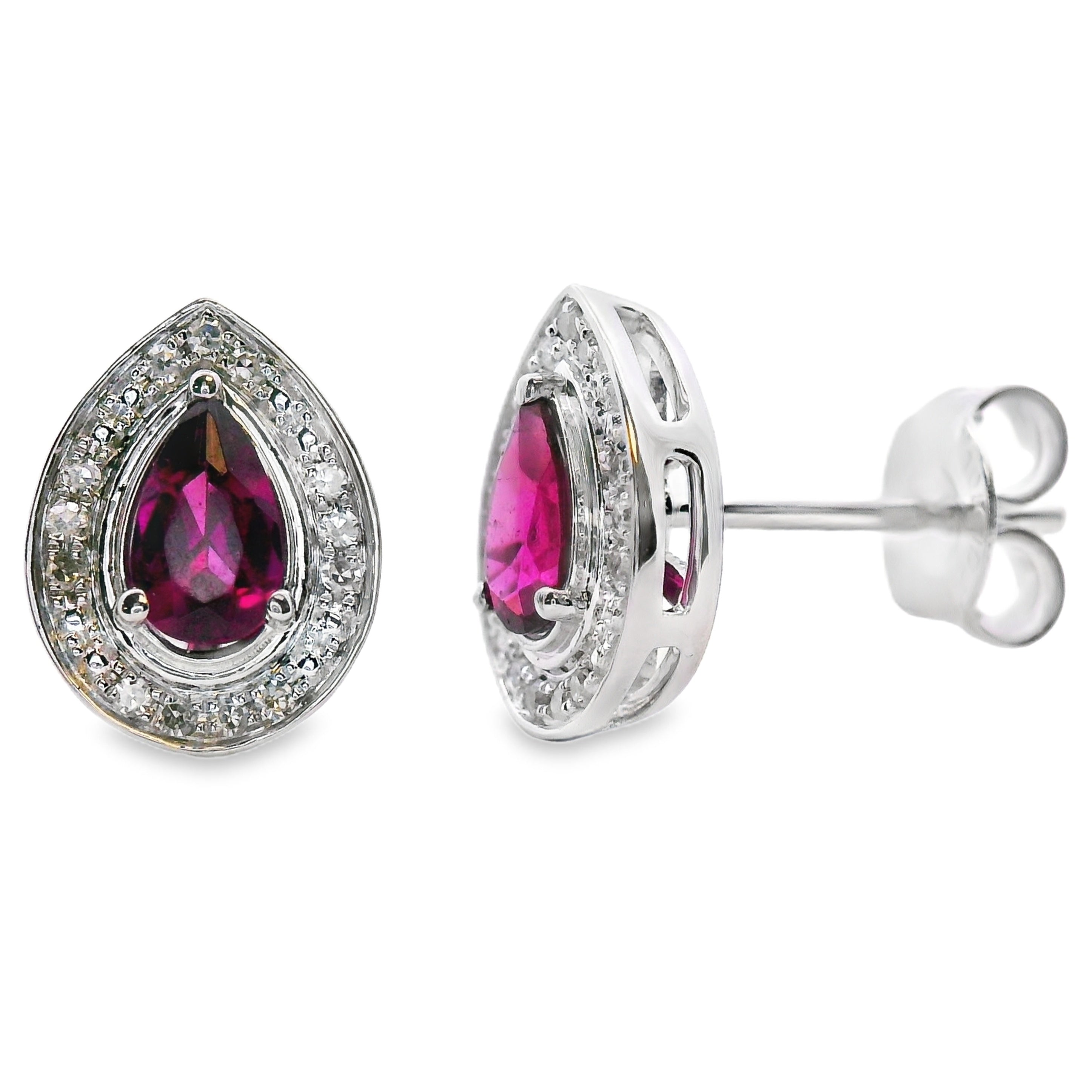 Rhodolite Garnet Diamond Stud Earrings 10KT White Gold by Bids.com