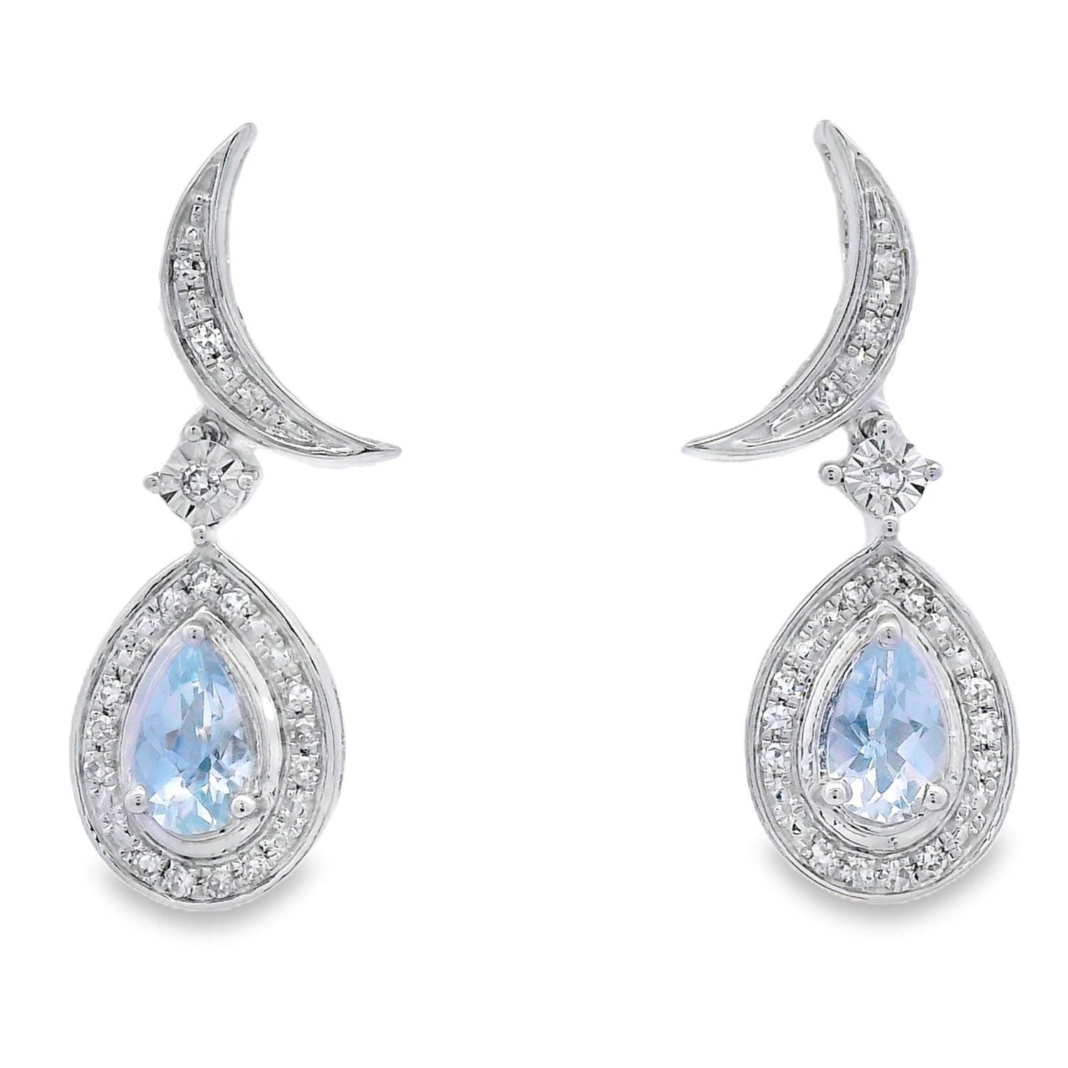 Aquamarine Diamond Dangle Earrings 10KT White Gold by Bids.com