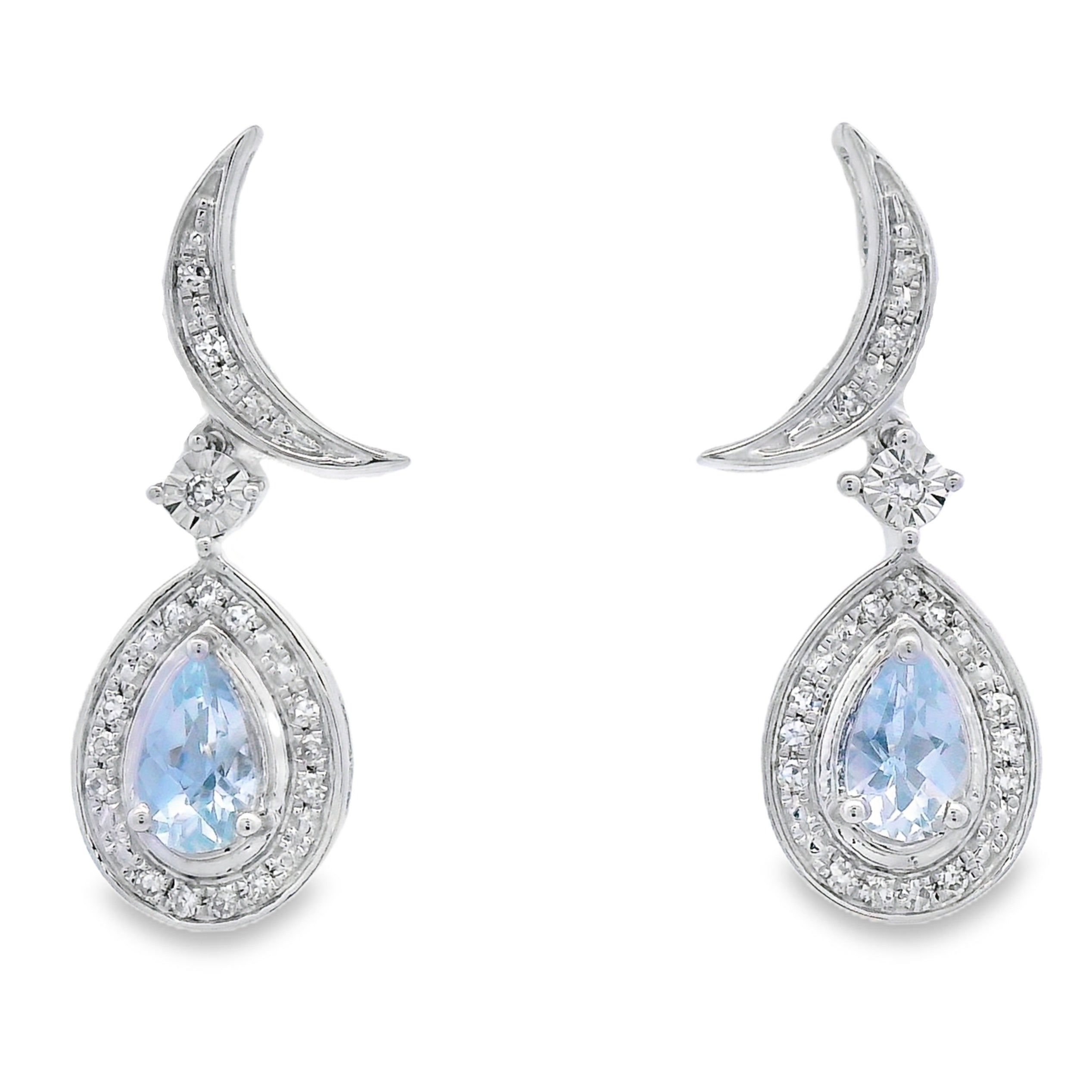 Aquamarine Diamond Dangle Earrings 10KT White Gold by Bids.com