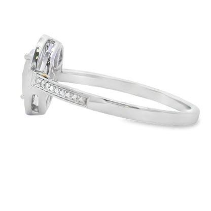 Genuine .44ct Rose Quartz Diamond Ring 10KT White Gold by Bids.com