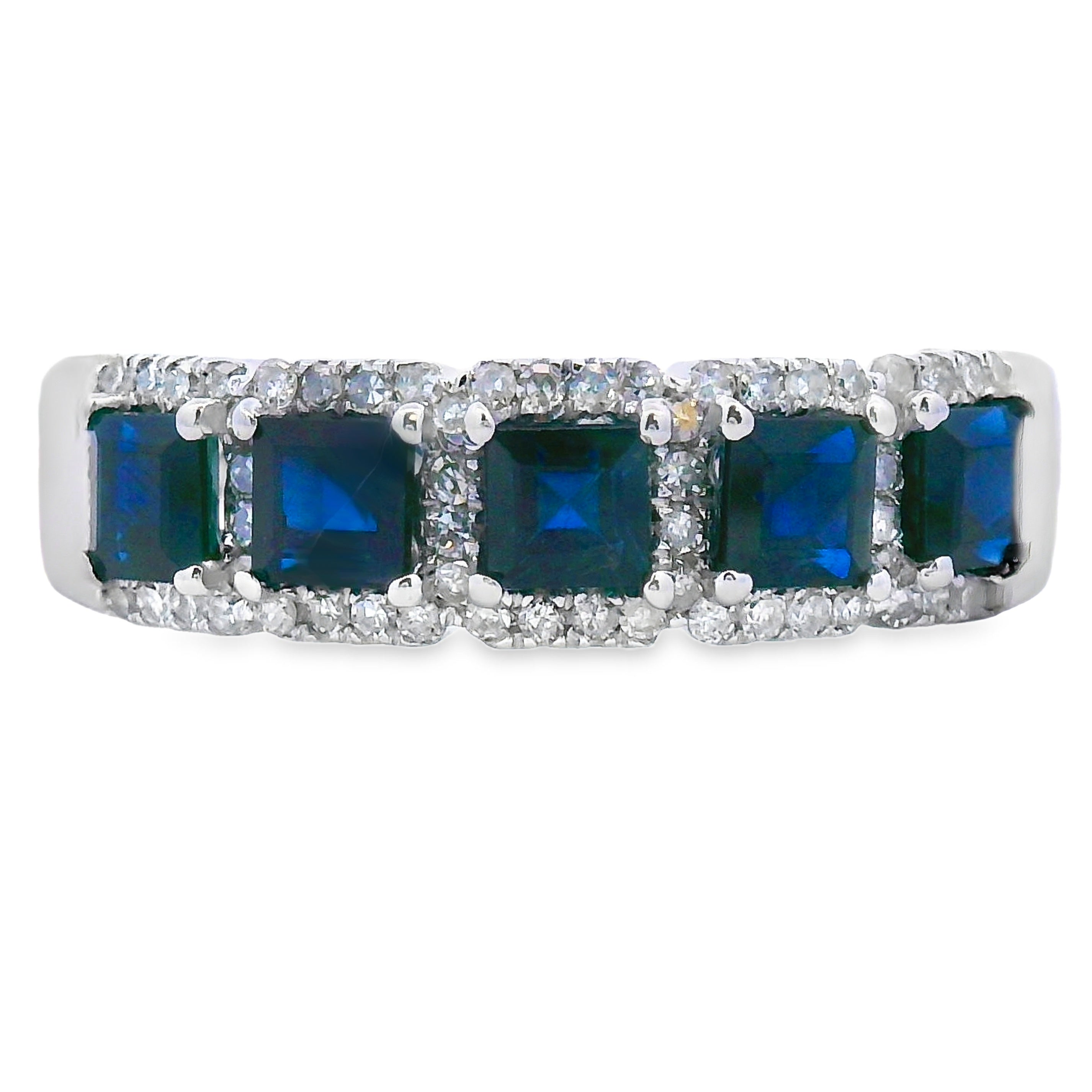 Sapphire Diamond Wedding Band Ring 10KT White Gold by Bids.com
