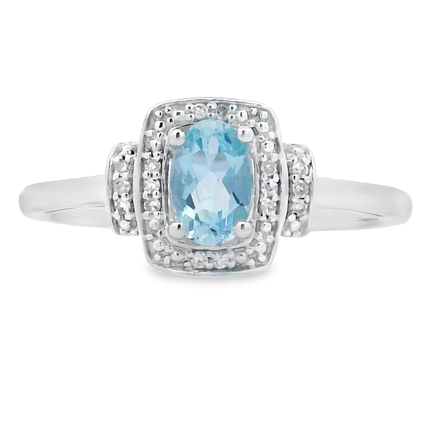Genuine .45ct Aquamarine Diamond Ring 10KT White Gold
