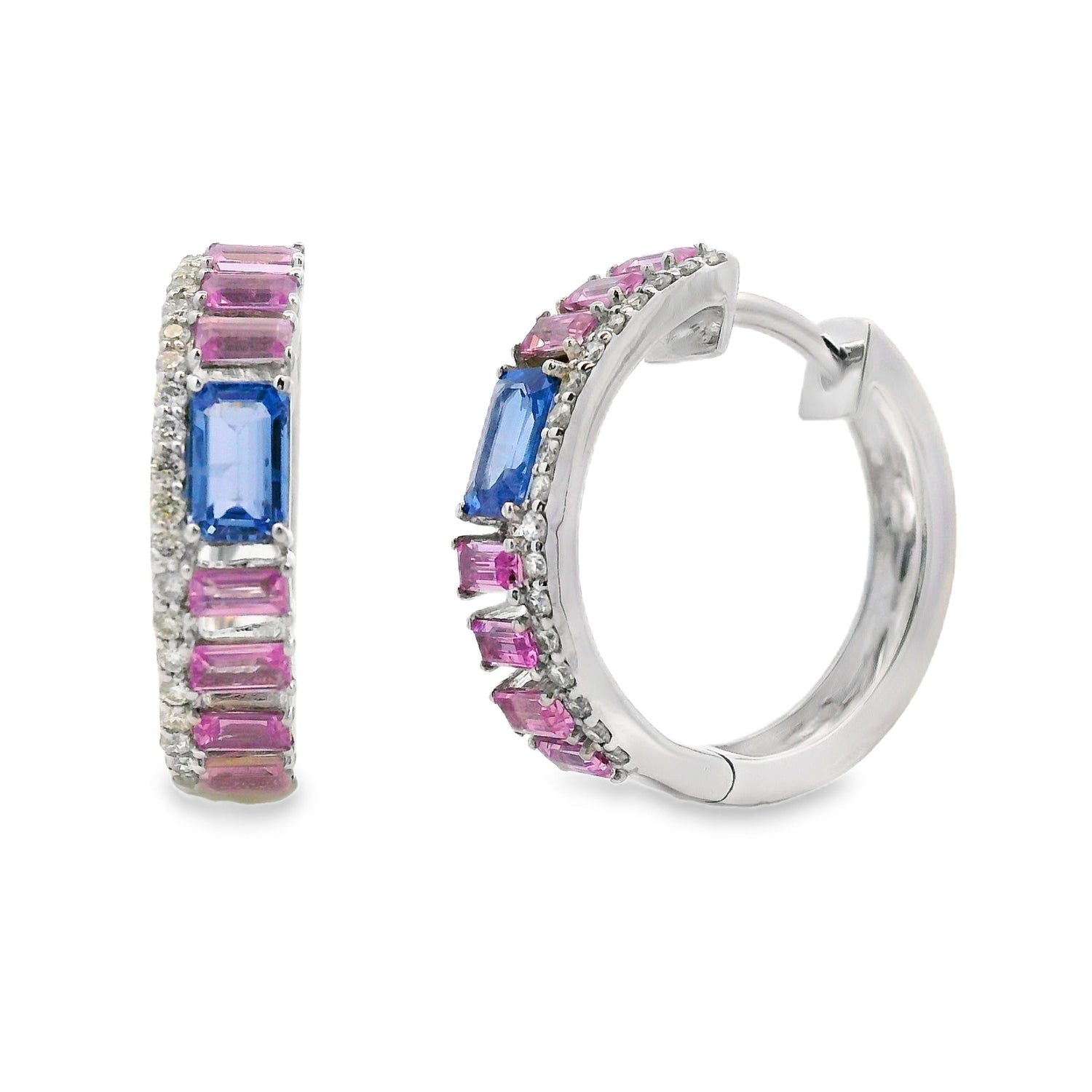 Multi Sapphire Diamond Hoop Earrings 14KT White Gold by Bids.com