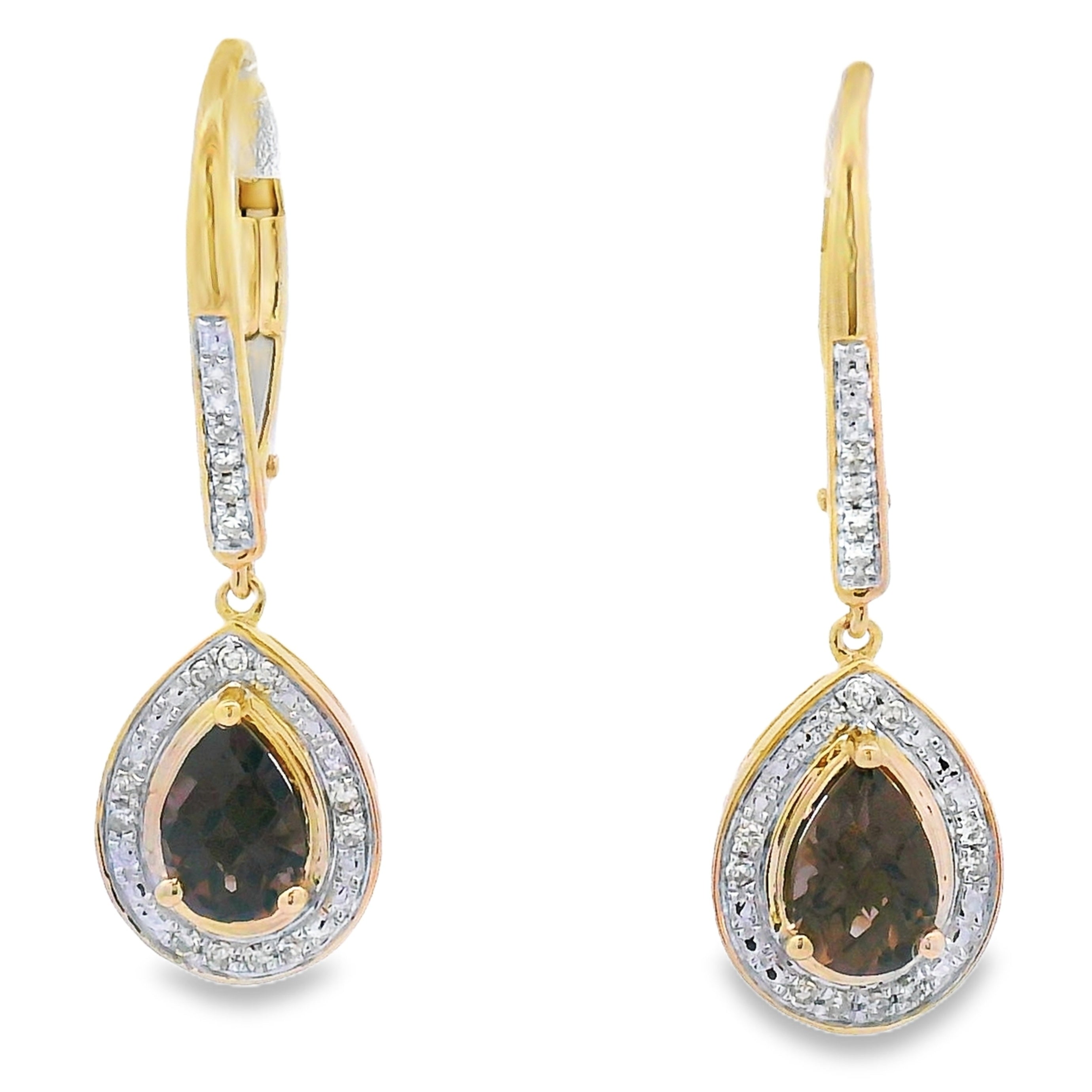 .87ct Quartz Diamond Dangle Earrings 10KT Yellow Gold by Bids.com