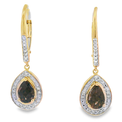 .87ct Quartz Diamond Dangle Earrings 10KT Yellow Gold by Bids.com