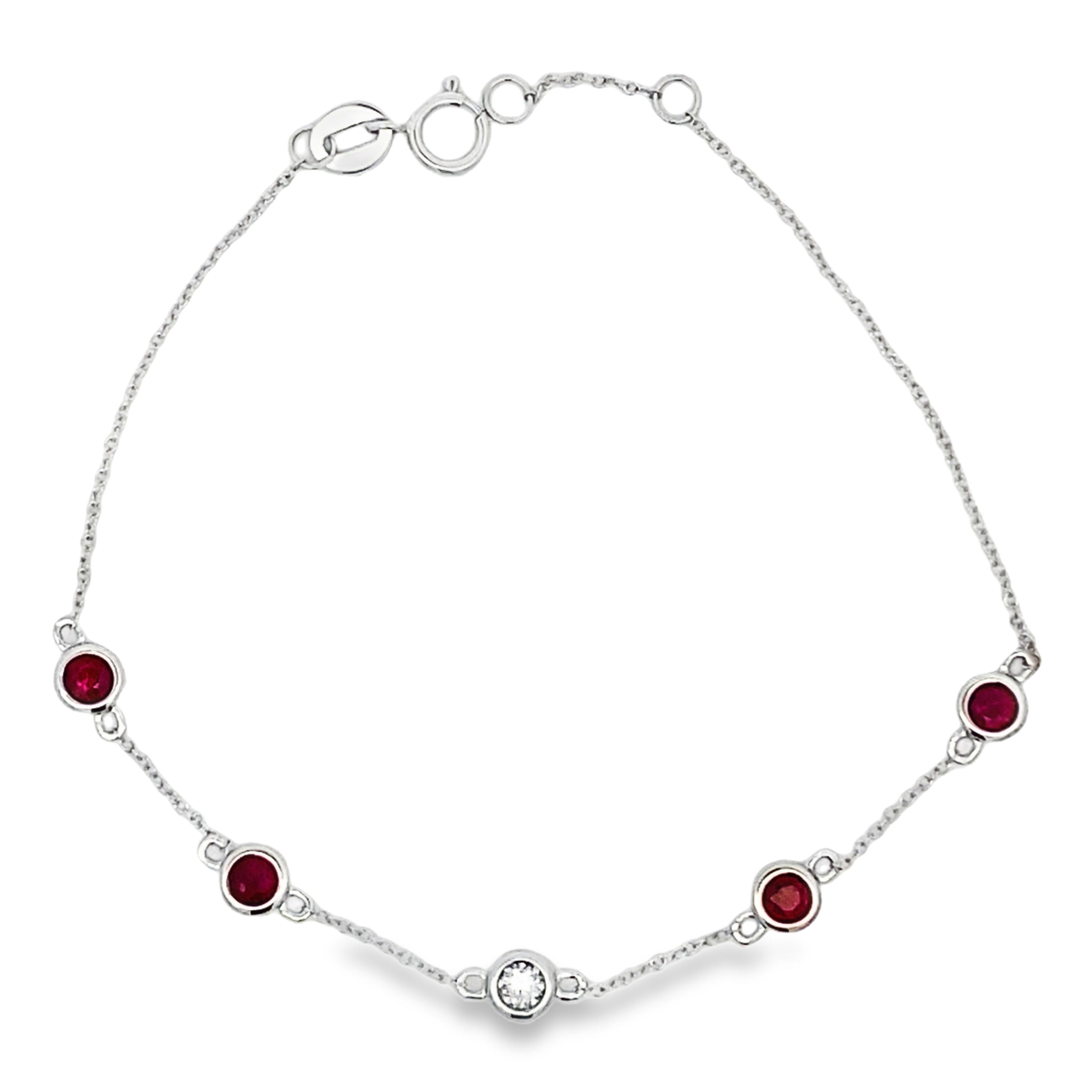 Natural .71ct Ruby Diamond Bracelet 14KT White Gold by Bids.com