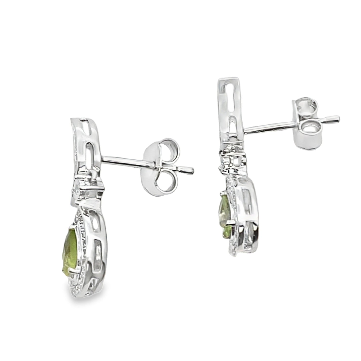 .52ct Peridot Diamond Dangle Earrings 10KT White Gold by Bids.com