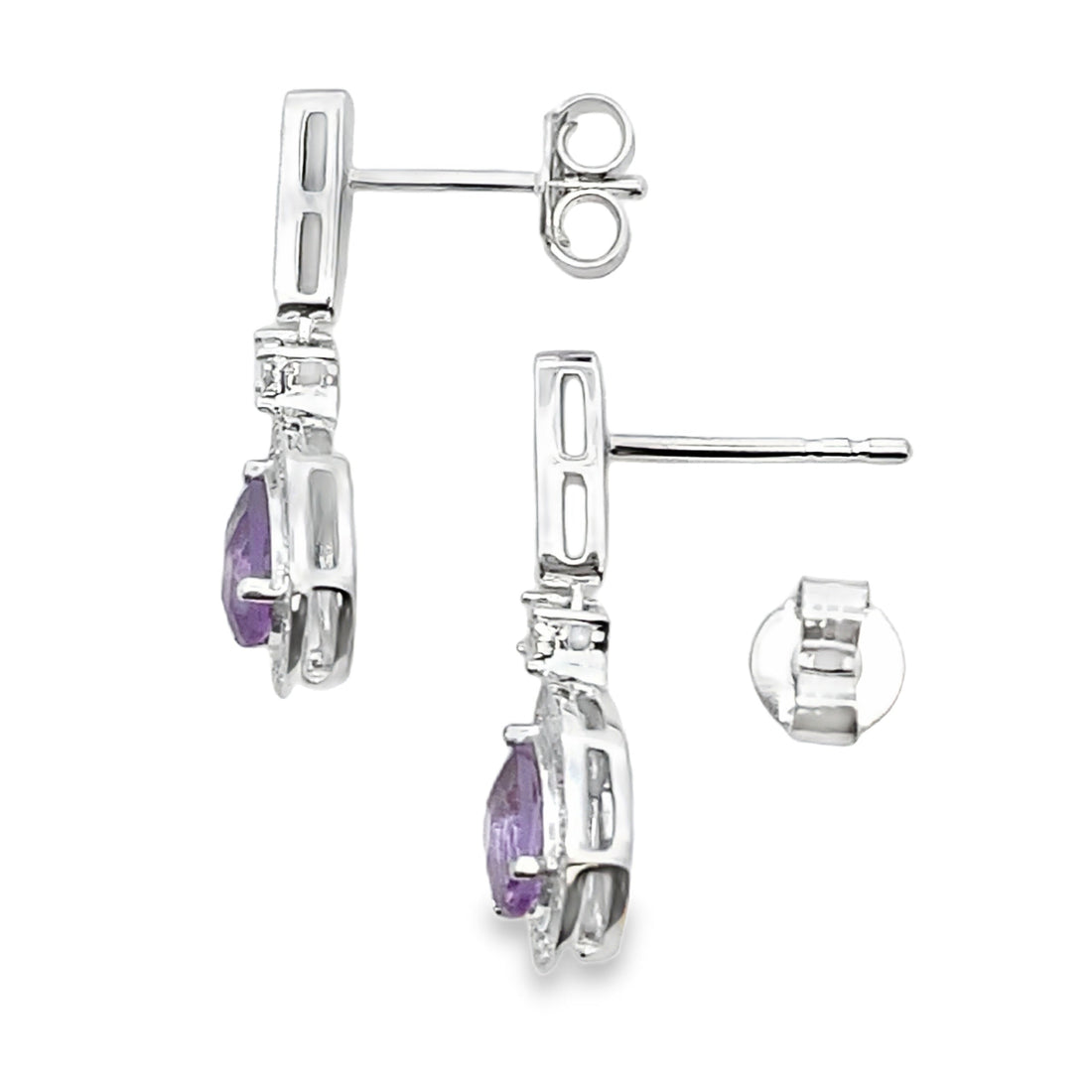 .88ct Amethyst Diamond Dangle Earrings 10KT White Gold by Bids.com